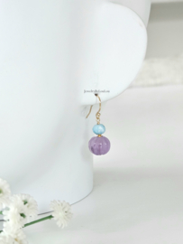 Amethist en Larimar oorbellen, 14k goldfilled - 925 sterling zilver