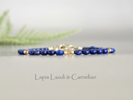 Lapis Lazuli en Carneool kralen armband, 14k goldfilled - 925 sterling zilver