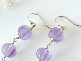 Amethyst melon shaped earrings, leverbaar in 14k goldfilled - 925 sterling silver