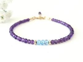Amethist en Zwitserse Topaas kralen armband     925 sterling zilver   -   14k goldfilled