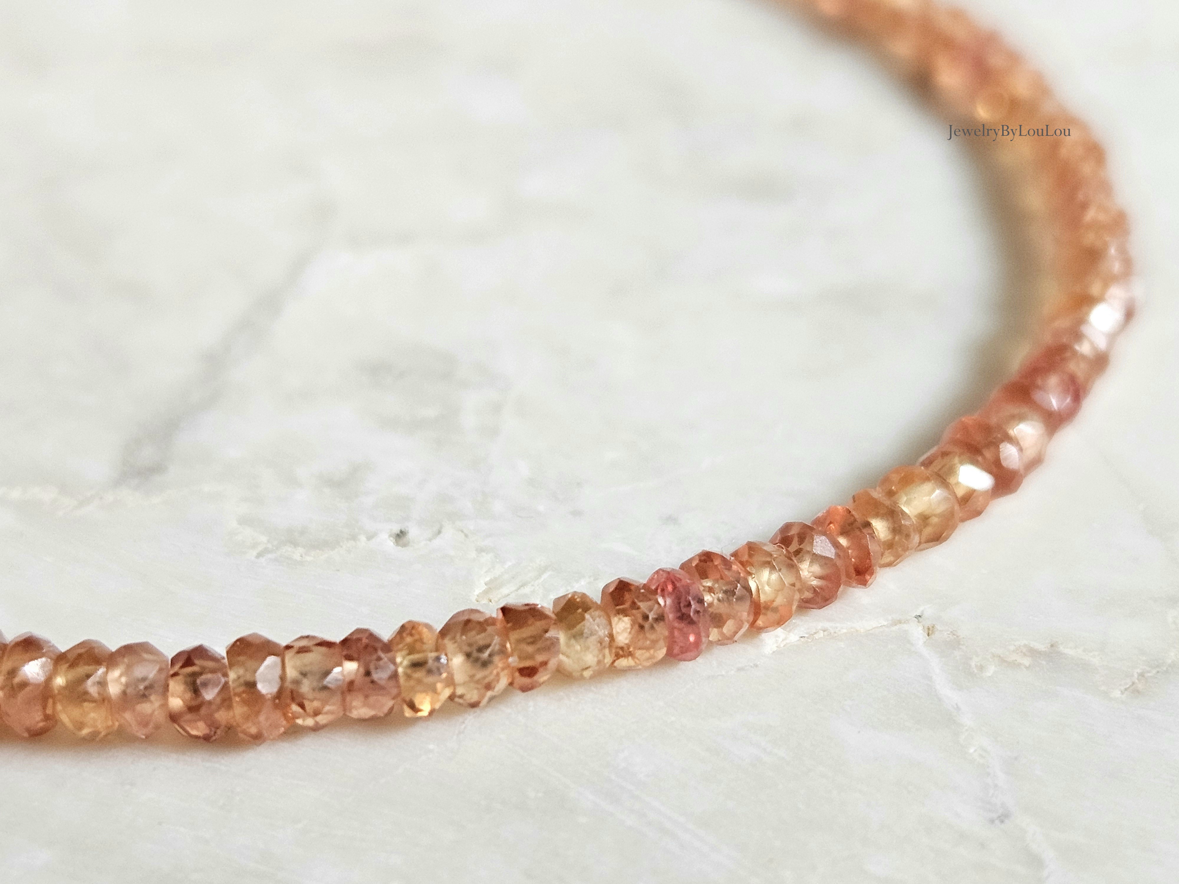 Oranje saffier kralen armband, leverbaar 14k goldfilled - 925 sterling zilver
