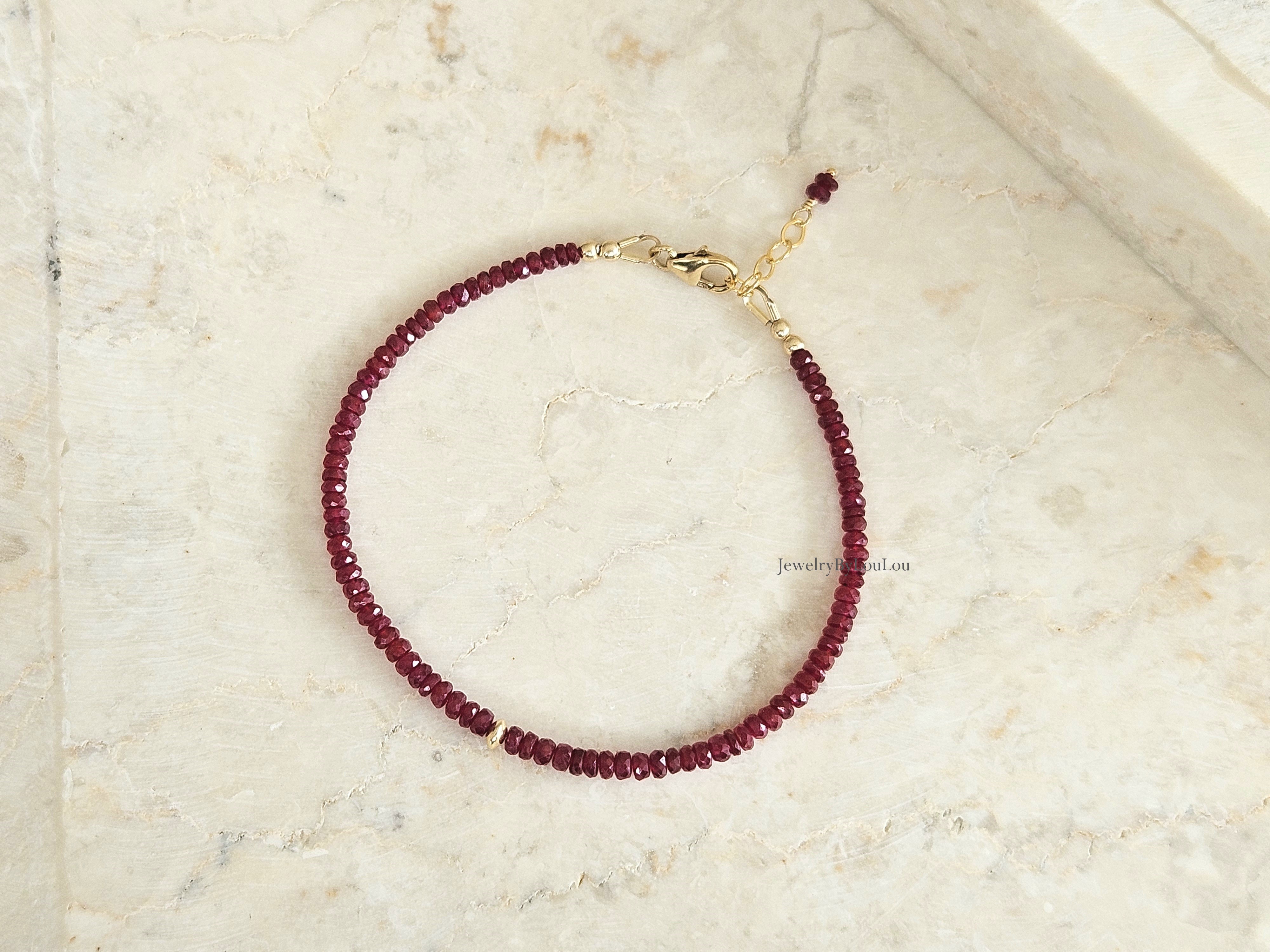AAA Longido Robijn edelstenen kralen armband, 14k goldfilled & 925 sterling zilver