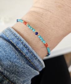 Turquoise, koraal en Lapis Lazuli kralen armband, 14k goldfilled - 925 sterling zilver
