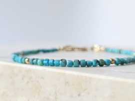 Arizona Turquoise edelstenen kralen armband, leverbaar 14k goldfilled - 925 sterling zilver