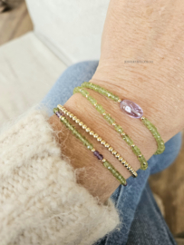 Peridot and Amethyst gemstone beaded bracelet, 14k goldfilled & 925 sterling silver