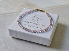 Pink amethyst beaded bracelet 925 sterling silver - 14k gold-filled
