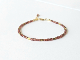 AAA Malaya Granaat en Hematiet kralen armband  14k goldfilled - 925 sterling zilver