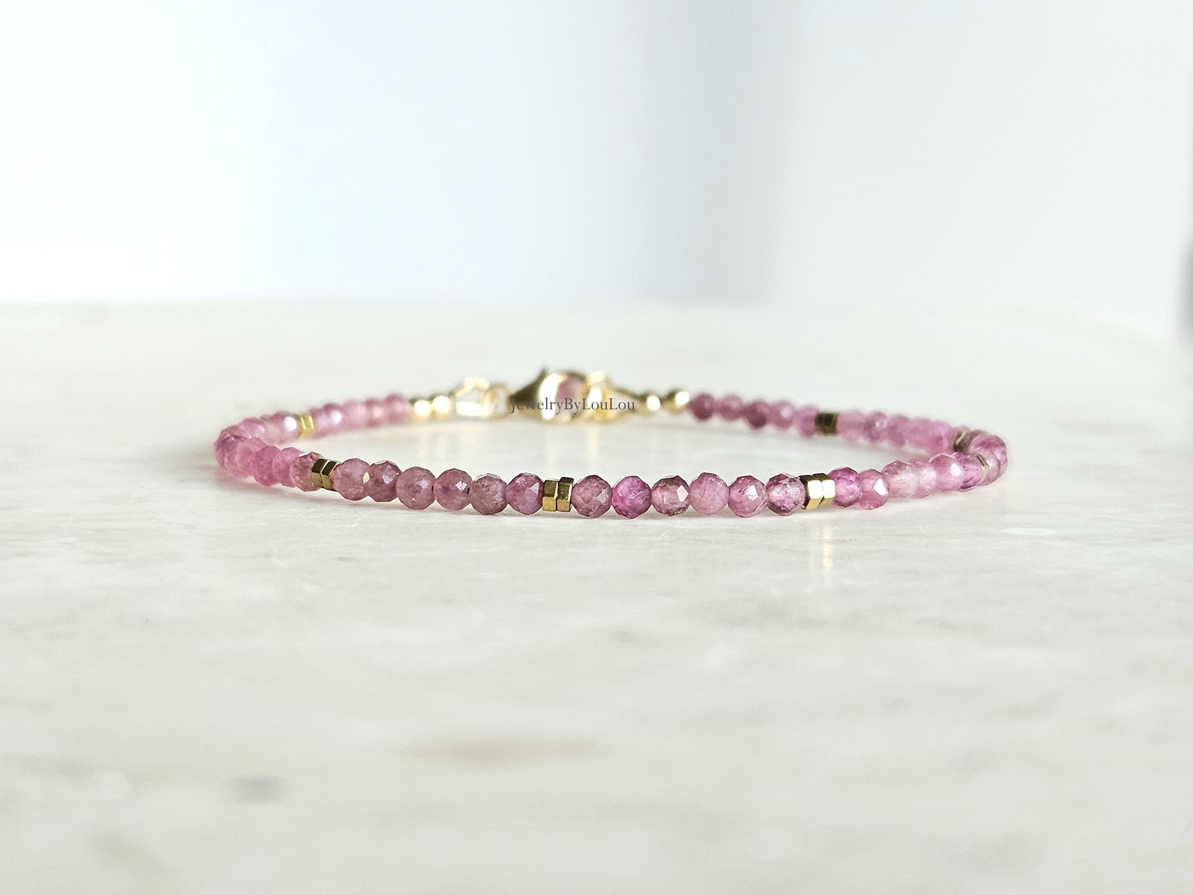 Roze toermalijn armband, 14k goldfilled & 925 sterling zilver