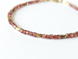 AAA Malaya Granaat en Hematiet kralen armband  14k goldfilled - 925 sterling zilver