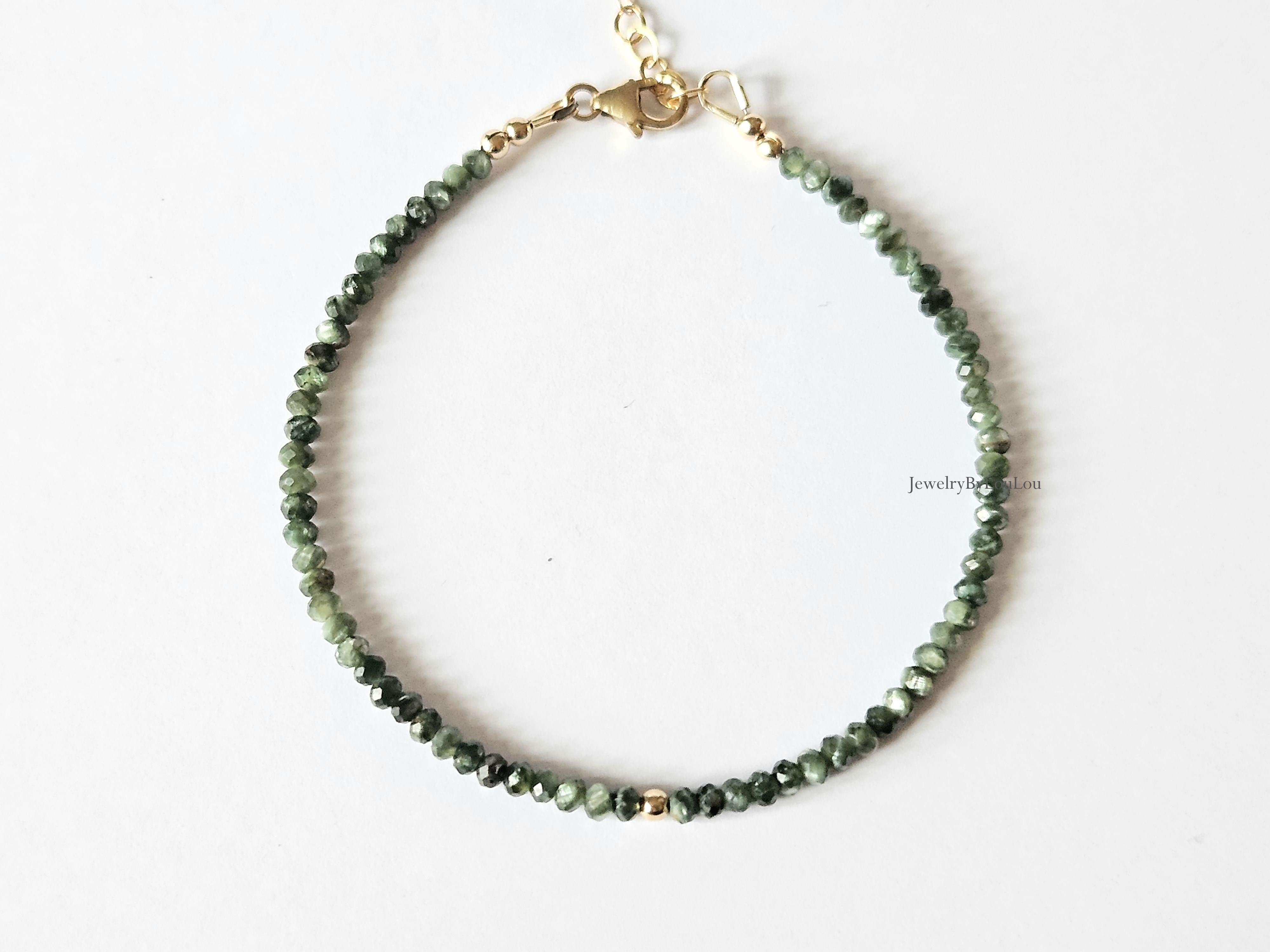 Fine Serafinite bead bracelet, 14k gold-filled - 925 sterling silver