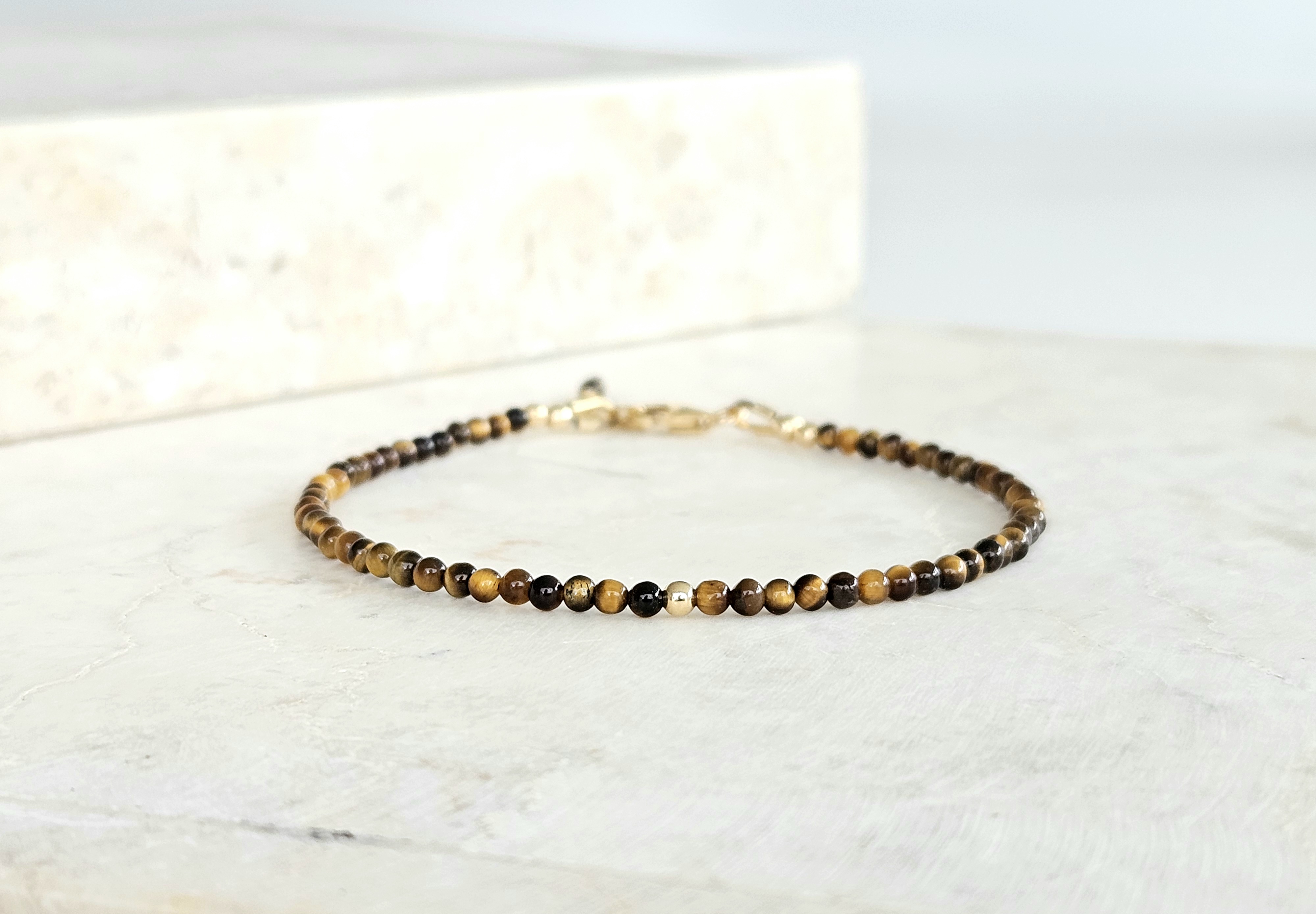 Fijn Tijgeroog  kralen armbandje     925 sterling zilver   -   14k goldfilled