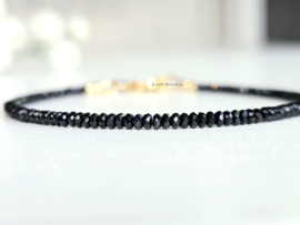 Zwarte Spinel kralen armband, 14k goldfilled - 925 sterling zilver