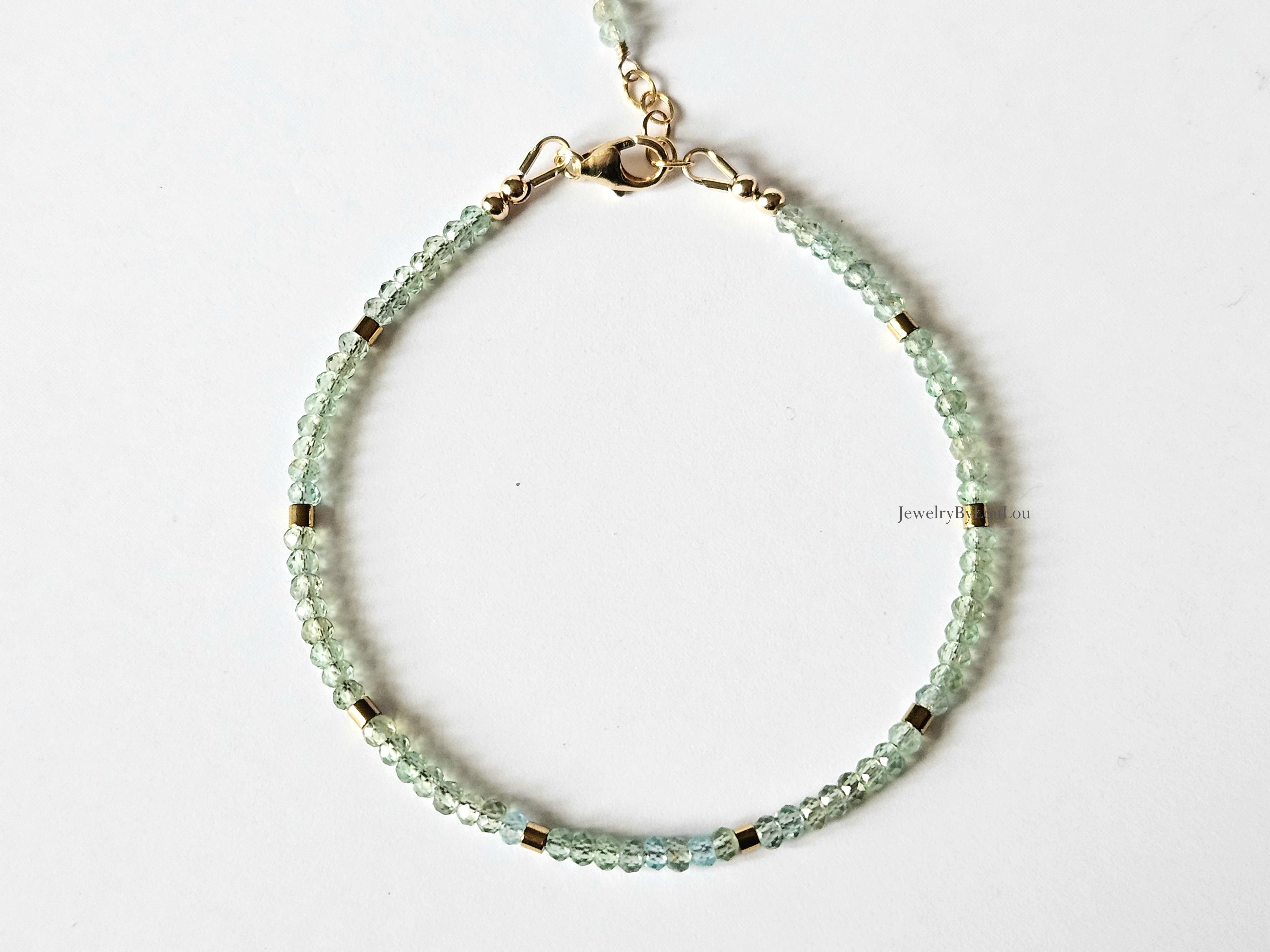 AAA green apatite gemstone bead bracelet 14k gold-filled - 925 sterling silver