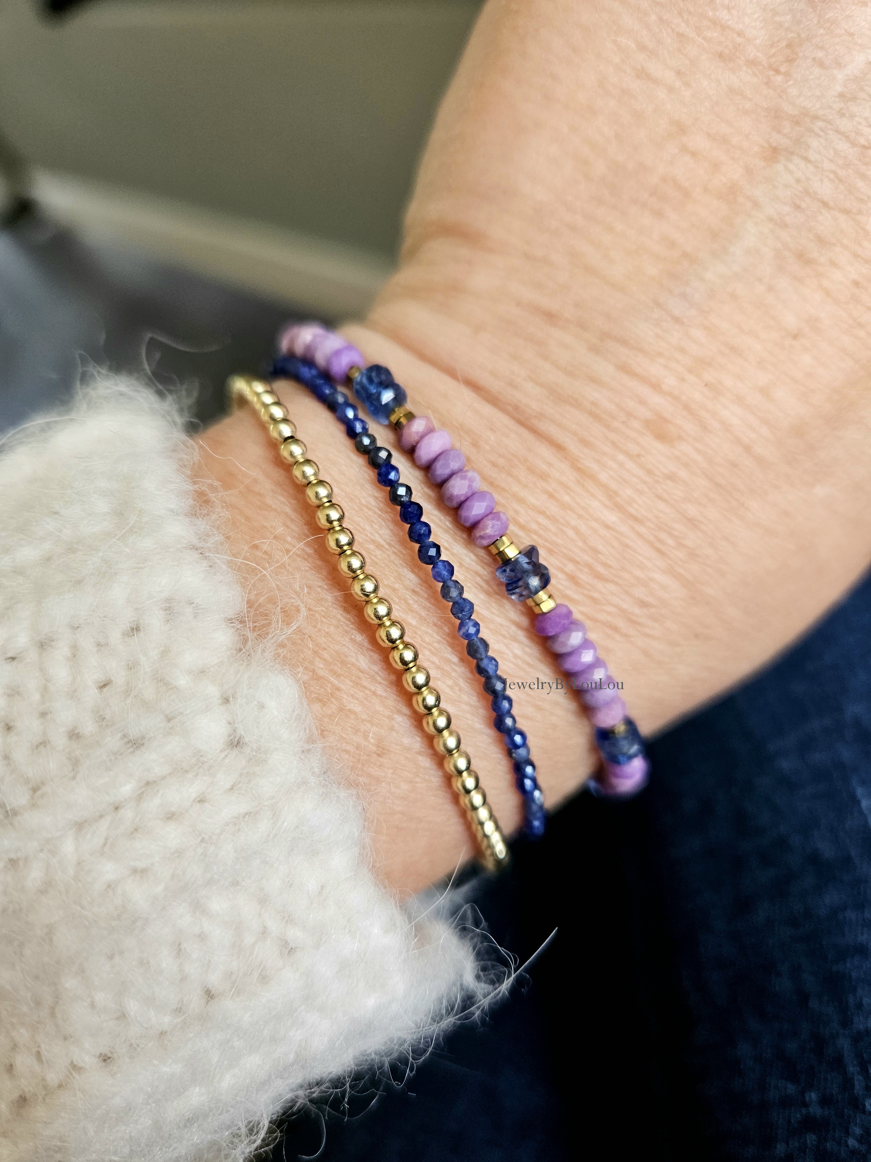 Fosfosideriet en Kyaniet kralen armband  925 sterling zilver   -   14k goldfilled