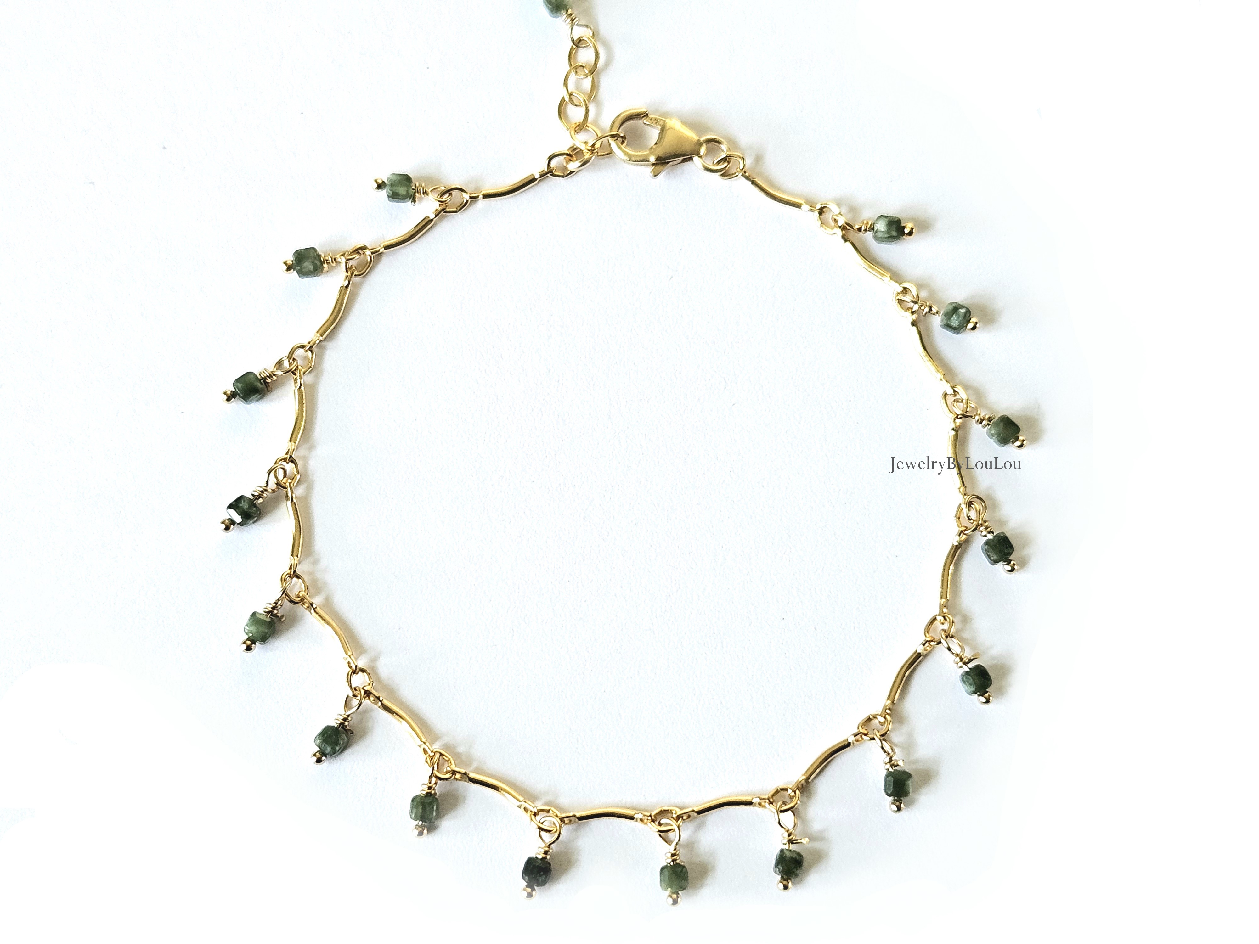 Fijn Figaro gouden armbandje met serafiniet, 14k goldfilled - 925 sterling zilver