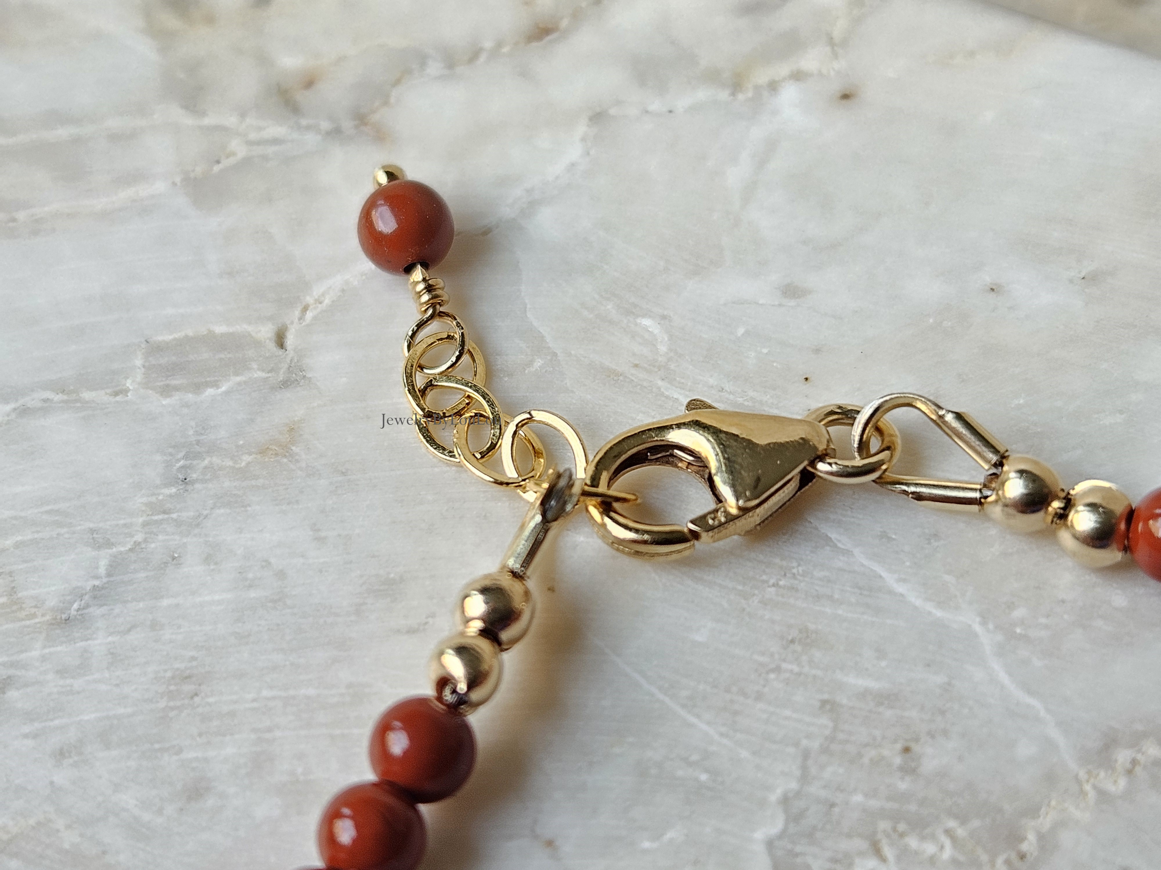 Rode Jaspis kralen armband, 14k goldfilled & 925 sterling zilver