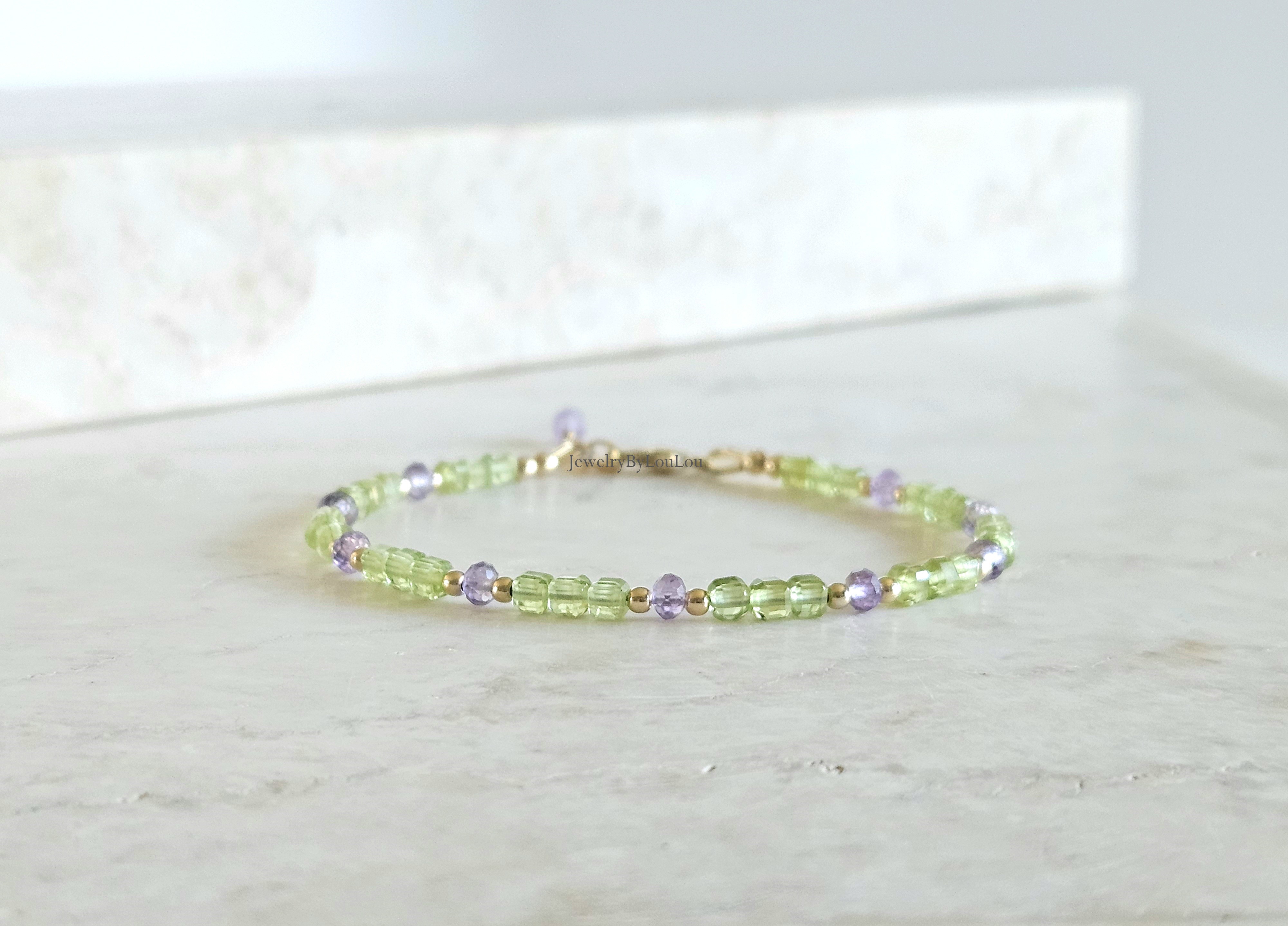 AAA kwaliteit Peridoot em Amethist kralen armband, 14k goldfilled & 925 sterling zilver