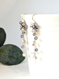 Freshwater pearl and rock crystal cluster earrings 14k goldfilled & 925 sterling silver