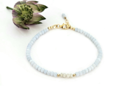 Blauwe Opaal en witte ruwe Diamant edelstenen kralen armband, leverbaar 14k goldfilled - 925 sterling zilver