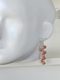 Rhodochrosiet en Herkimer diamanten cluster oorbellen 14k goldfilled 925 sterling zilver