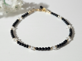Zwarte Onyx en herkimer diamanten kralen armband, 14k goldfilled - 925 sterling zilver
