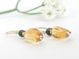 Citrine and green apatite gemstone earrings  14k goldfilled & 925 sterling silver