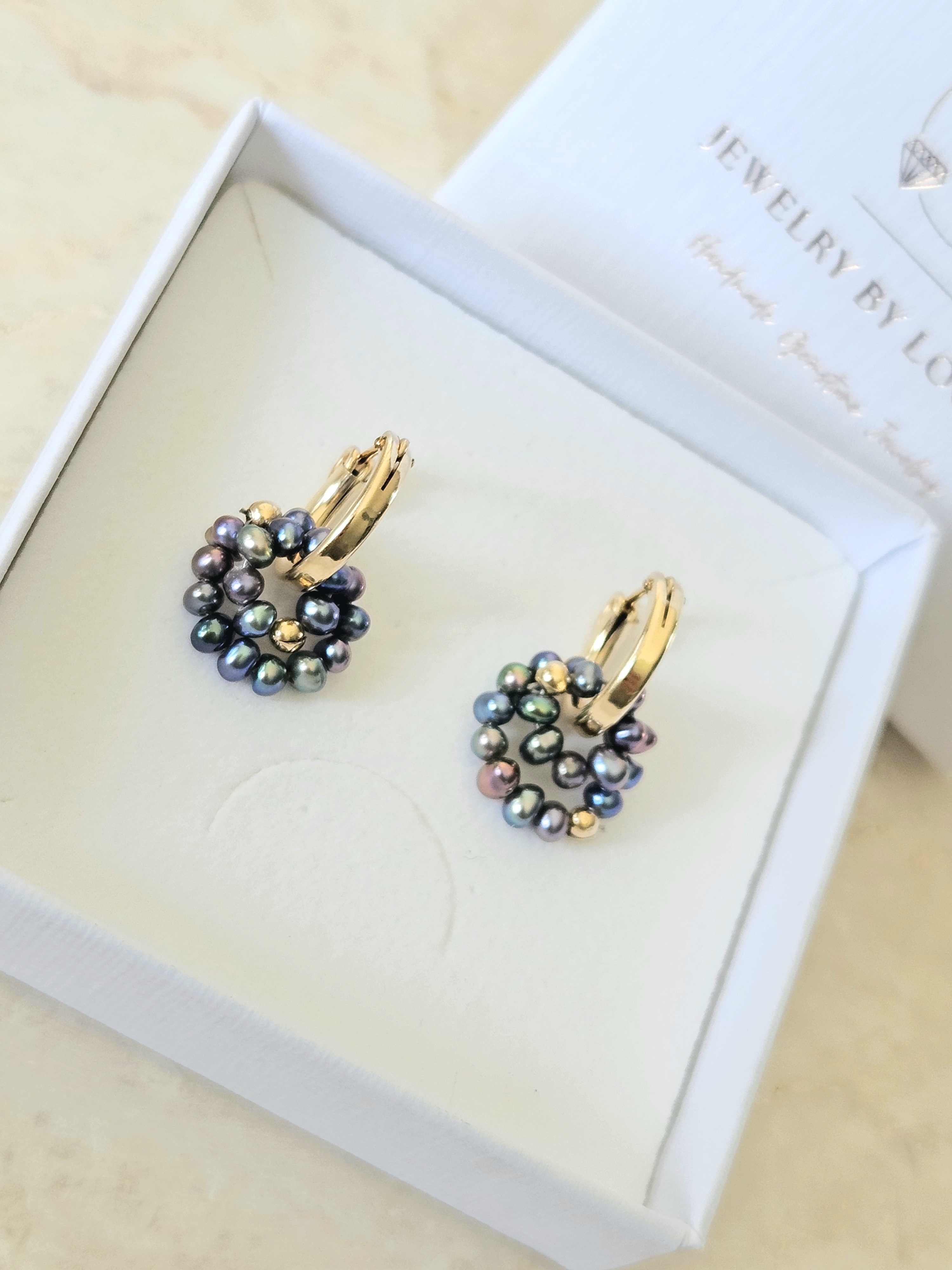 Peacock zoetwaterparel creolen oorringen  14k goldfilled - 925 sterling zilver