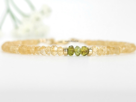 Citrien en groene Toermalijn kralen armband, 14k goldfilled & 925 sterling zilver