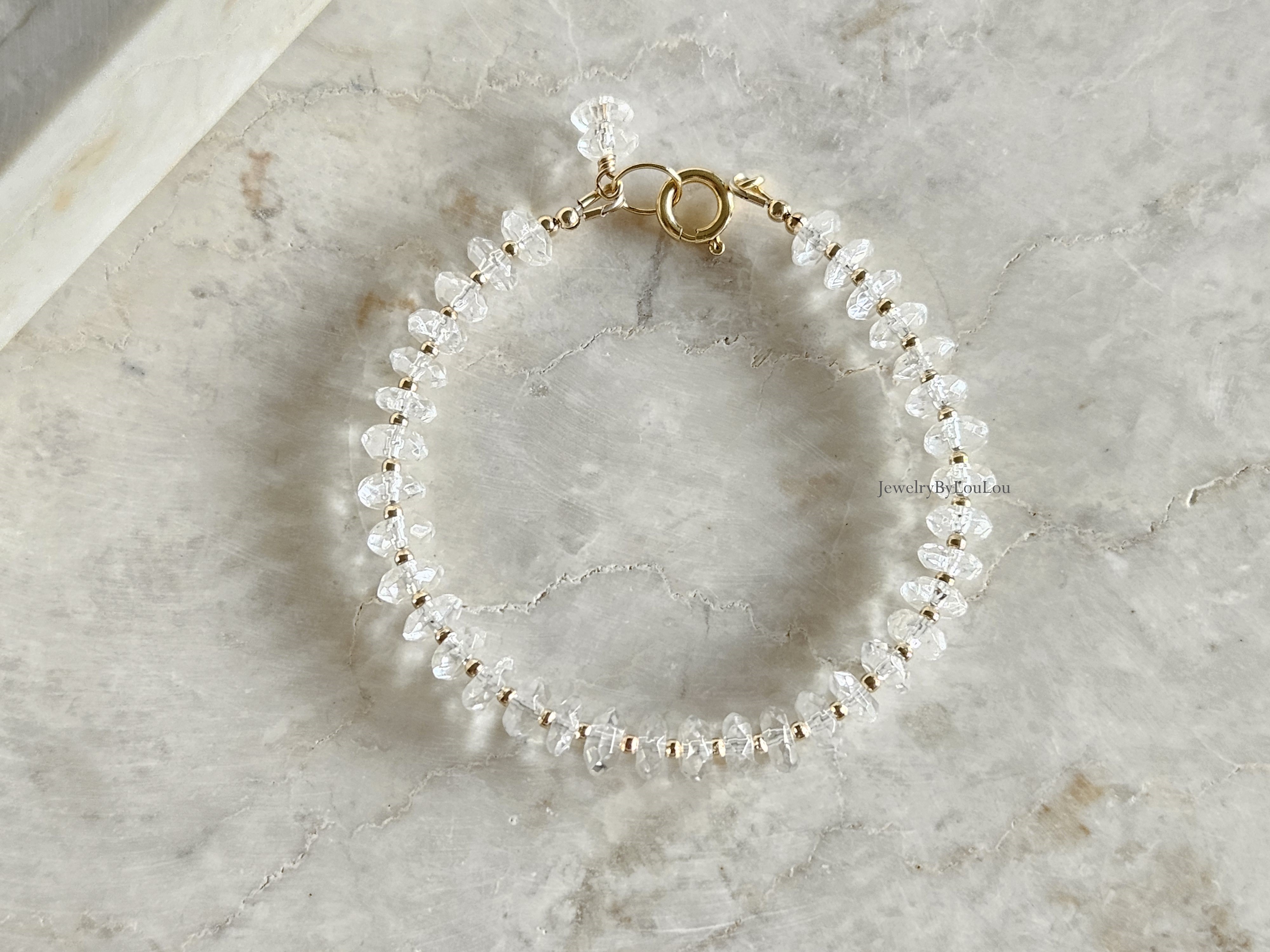AAA Bergkristal kralen armband, 14k goldfilled - 925 sterling zilver