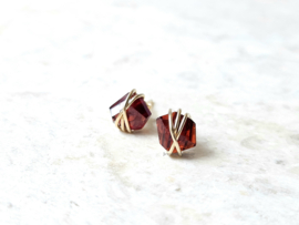 Red garnet stud earrings, 14k gold-filled - 925 sterling silver
