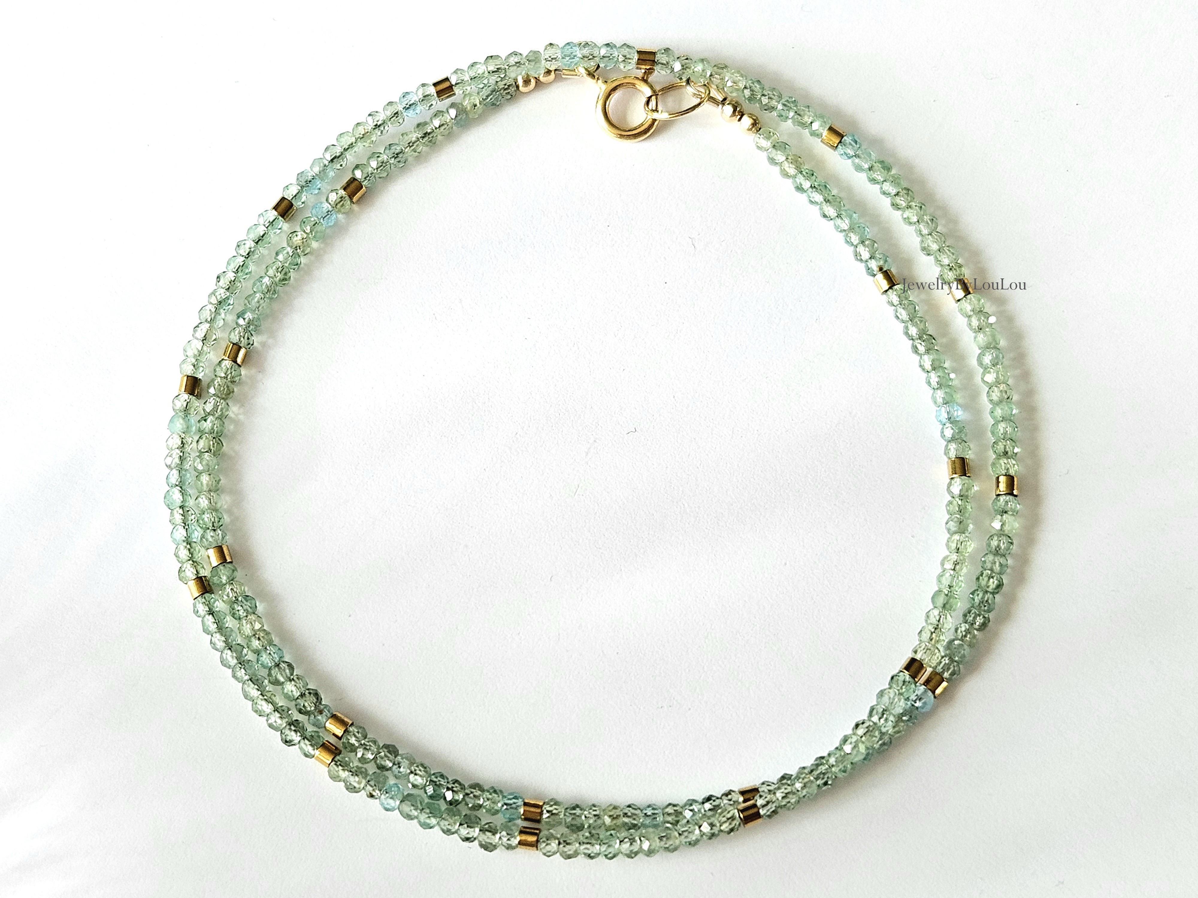 AAA aqua-groene Apatiet kralen ketting, 14k goldfilled - 925 sterling zilver