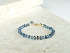 Teal blauwe Kyaniet kralen armband, 14k goldfilled - 925 sterling zilver