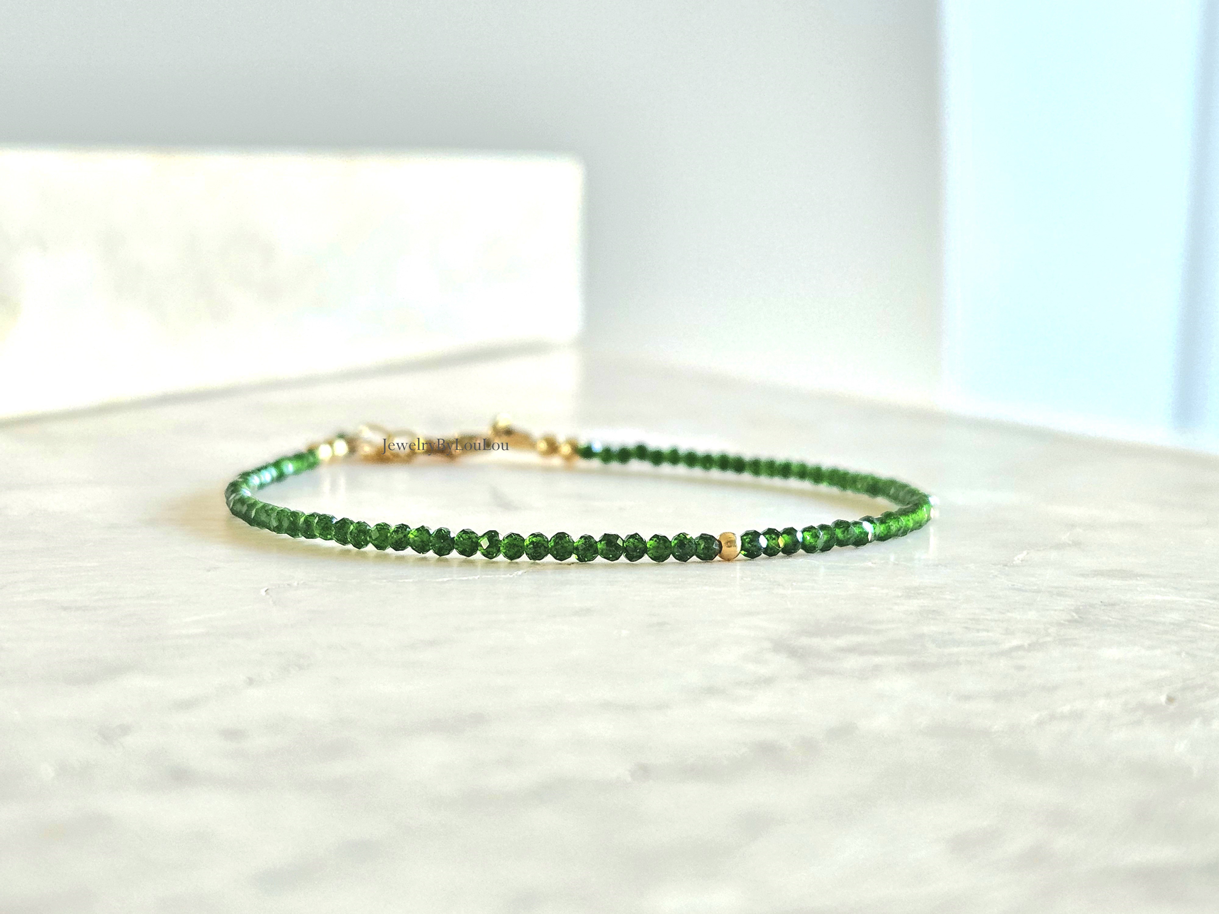 Chroom Diopside 2mm beaded bracelet,  14k goldfilled - 925 sterling silver