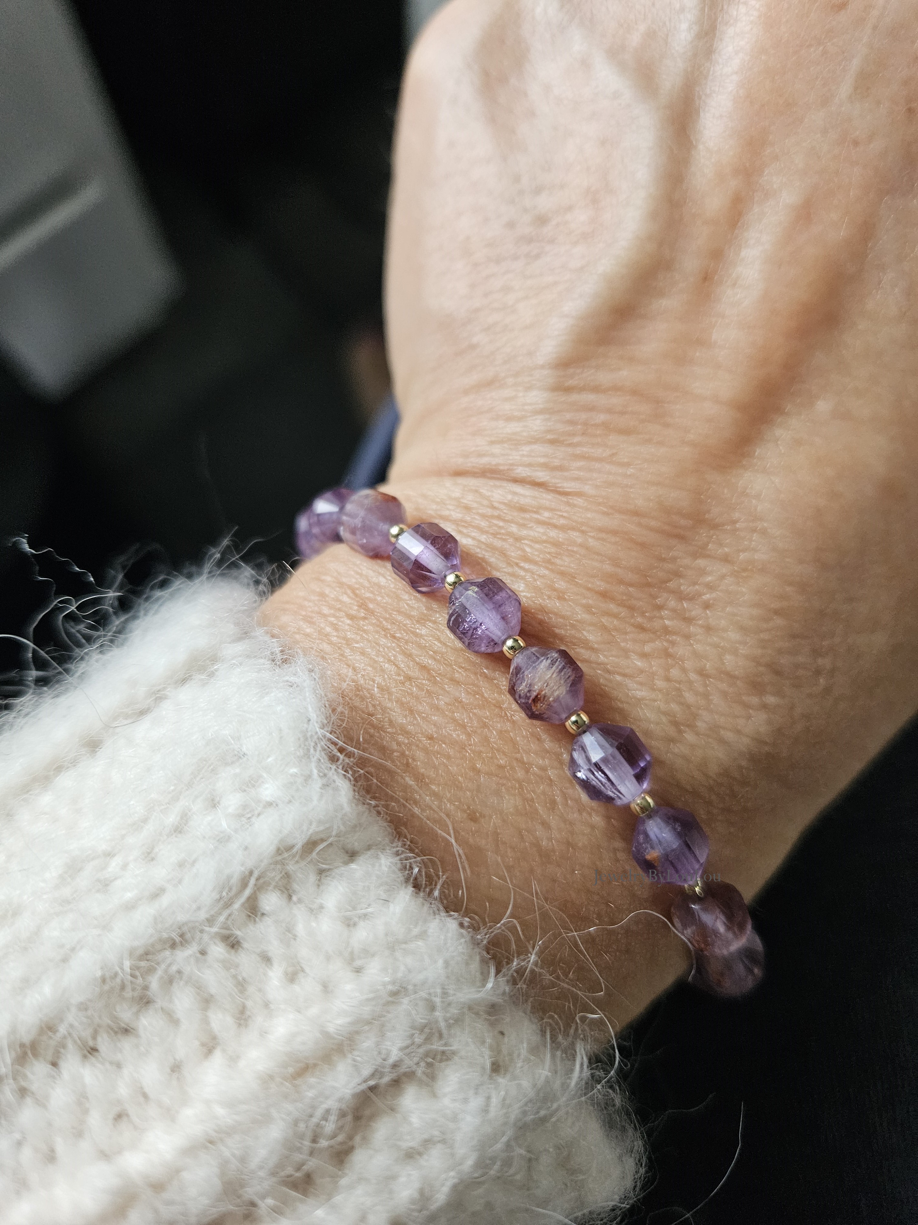 Super 7 gemstone beaded bracelet,  925 sterling silver - 14k goldfilled