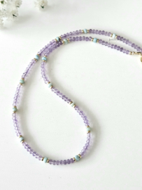 Roze Amethist en Larimar kralen ketting, 14k goldfilled - 925 sterling zilver