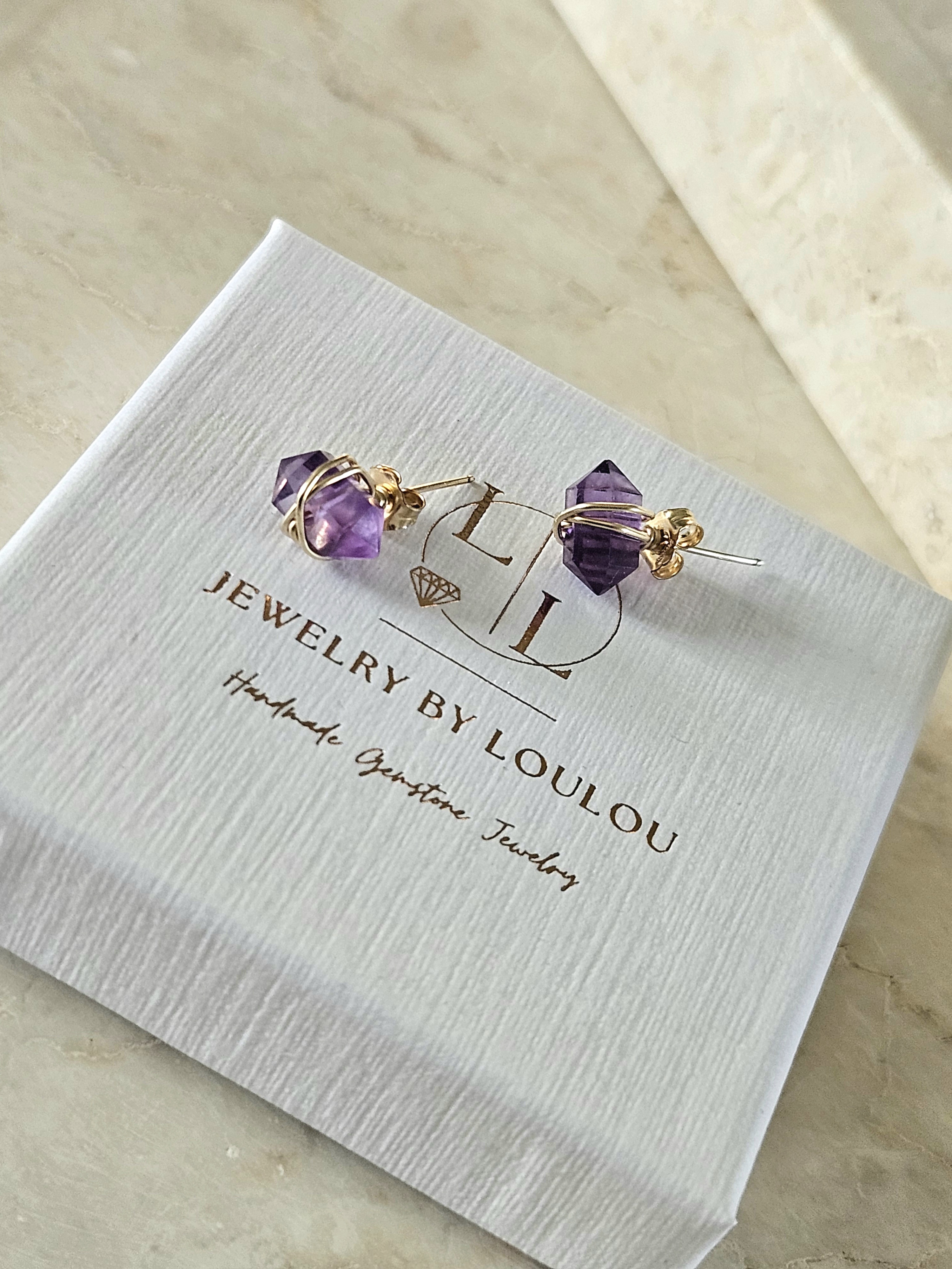 Amethist studs oorbellen  14k goldfilled & 925 sterling zilver