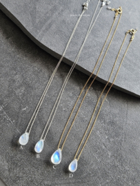 Fijn kettinkje met maansteen druppel, 14k goldfilled & 925 sterling zilver