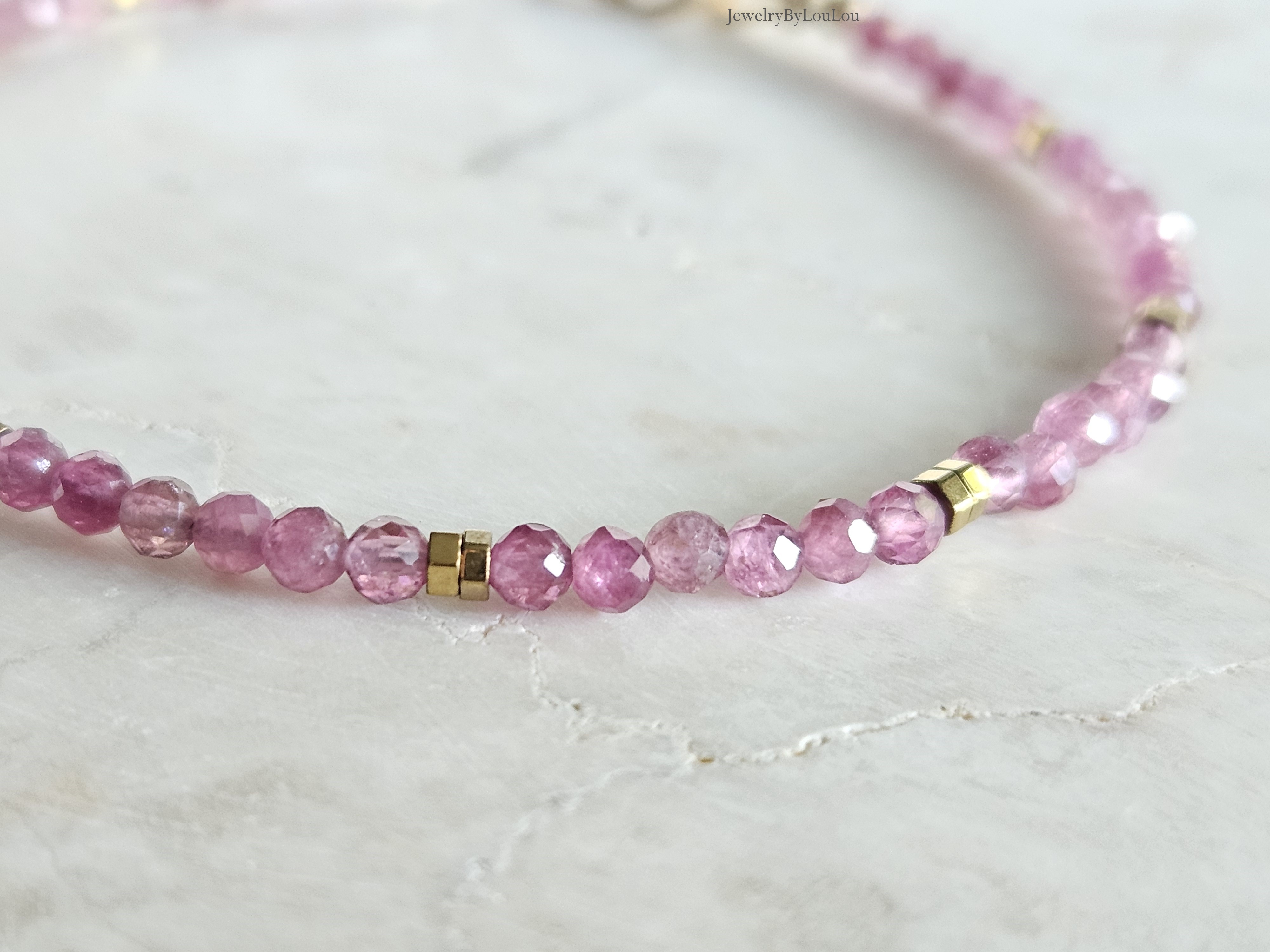 Roze toermalijn armband, 14k goldfilled & 925 sterling zilver