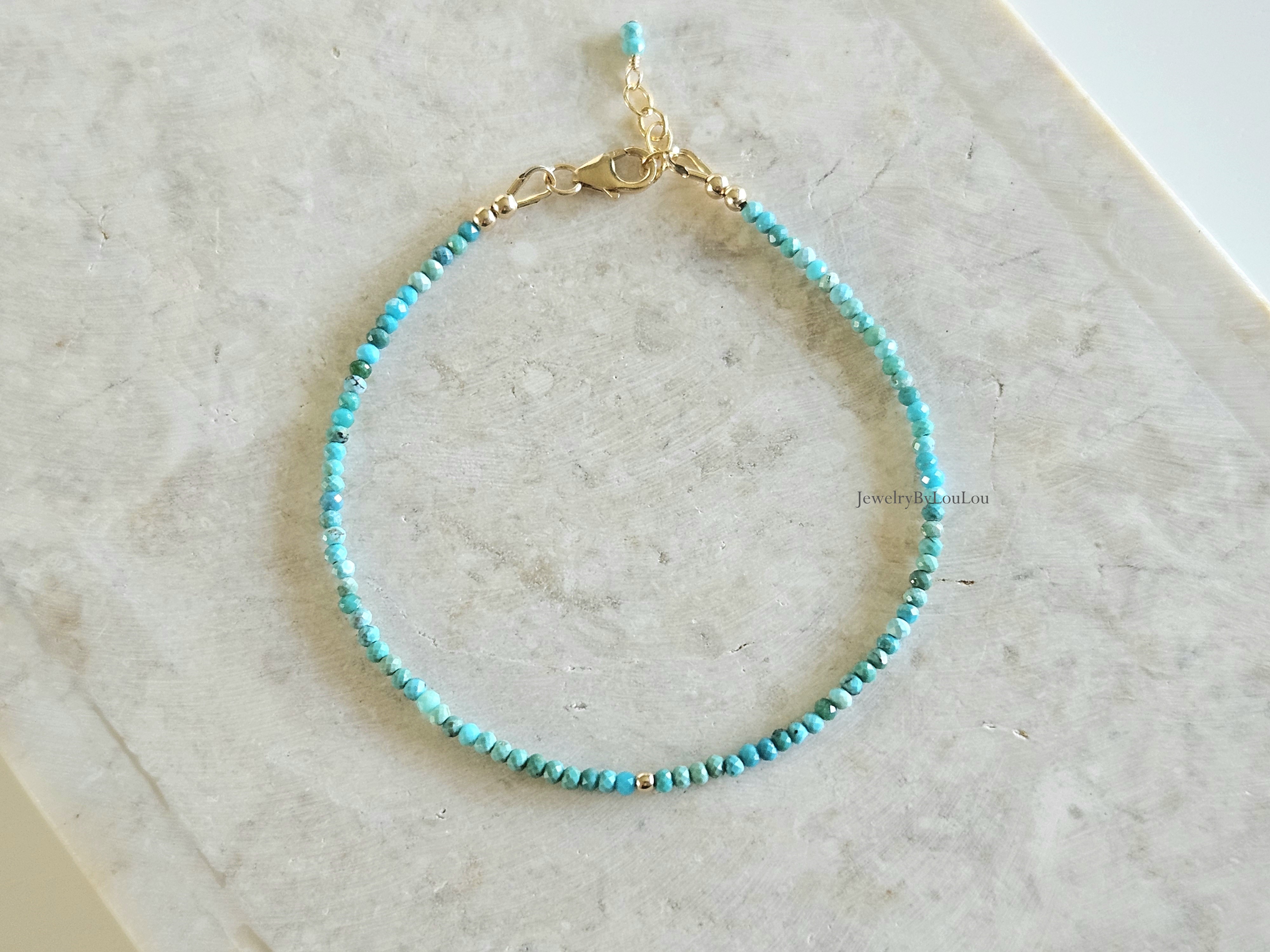 Natuurlijke AAA Arizona Turquoise kralen armbandje, 14k goldfilled - 925 sterling zilver