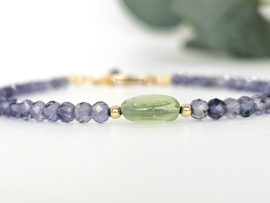 Ioliet en groene Toermalijn armband, 14k goldfilled & 925 sterling zilver