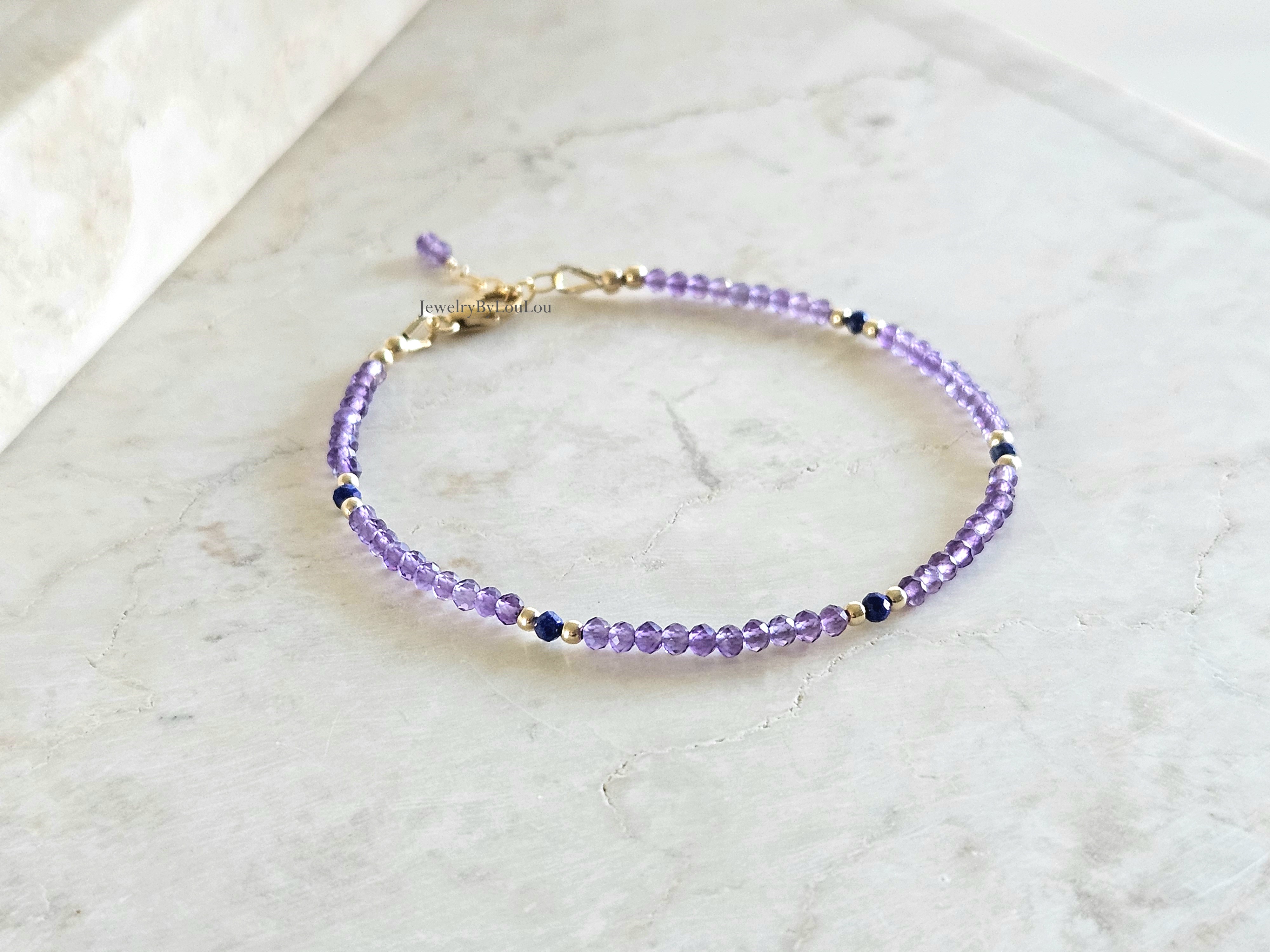 Amethist & Lapis Lazuli edelstenen kralen armband, leverbaar 14k goldfilled - 925 sterling zilver