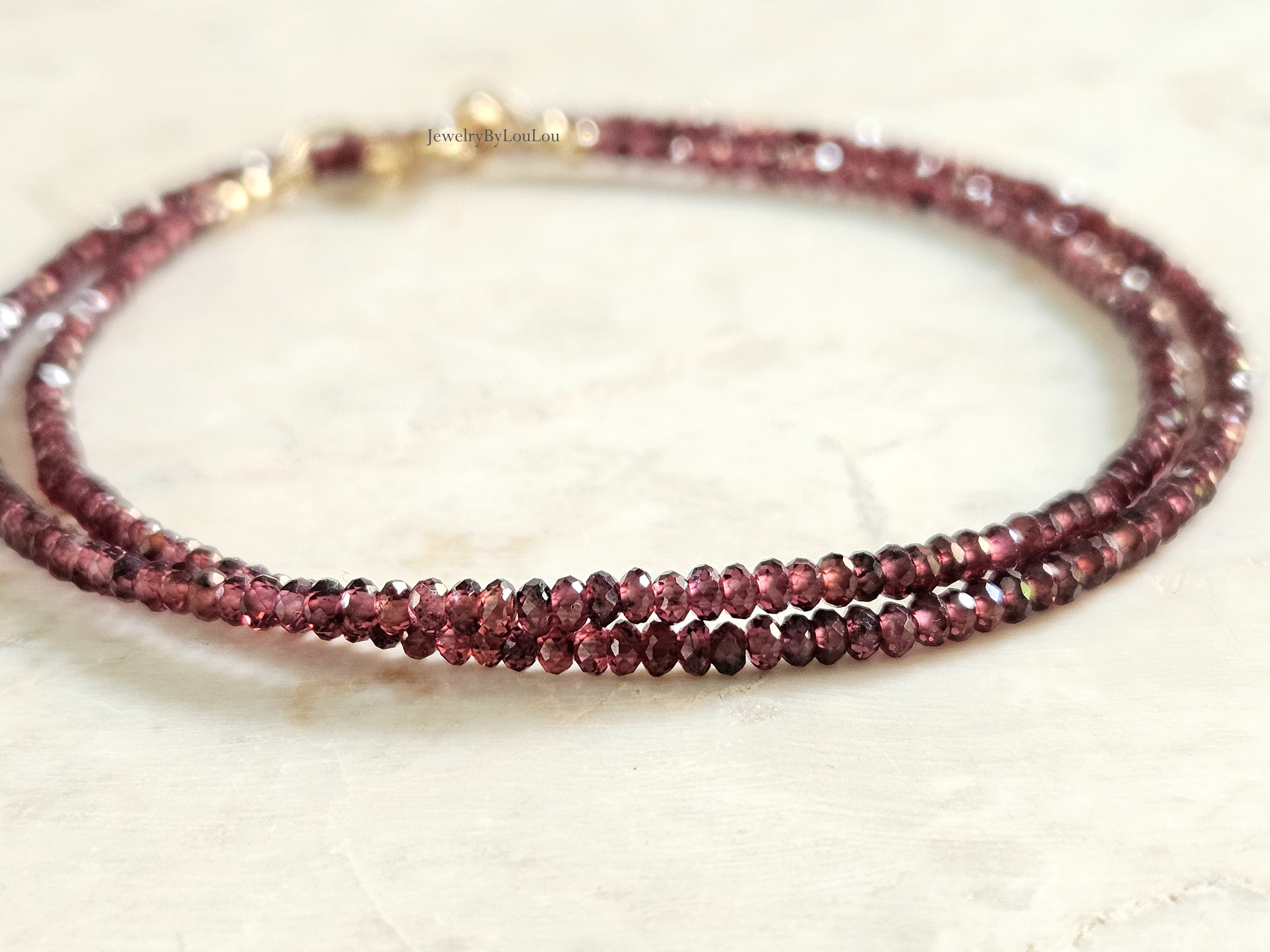 AAA Granaat kralen ketting, 14k goldfilled - 925 sterling zilver