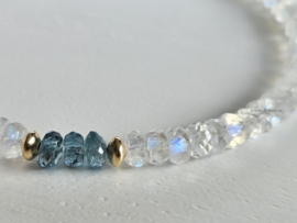 Maansteen en blauwe zirkoon armband, 14k goldfilled & 925 sterling zilver