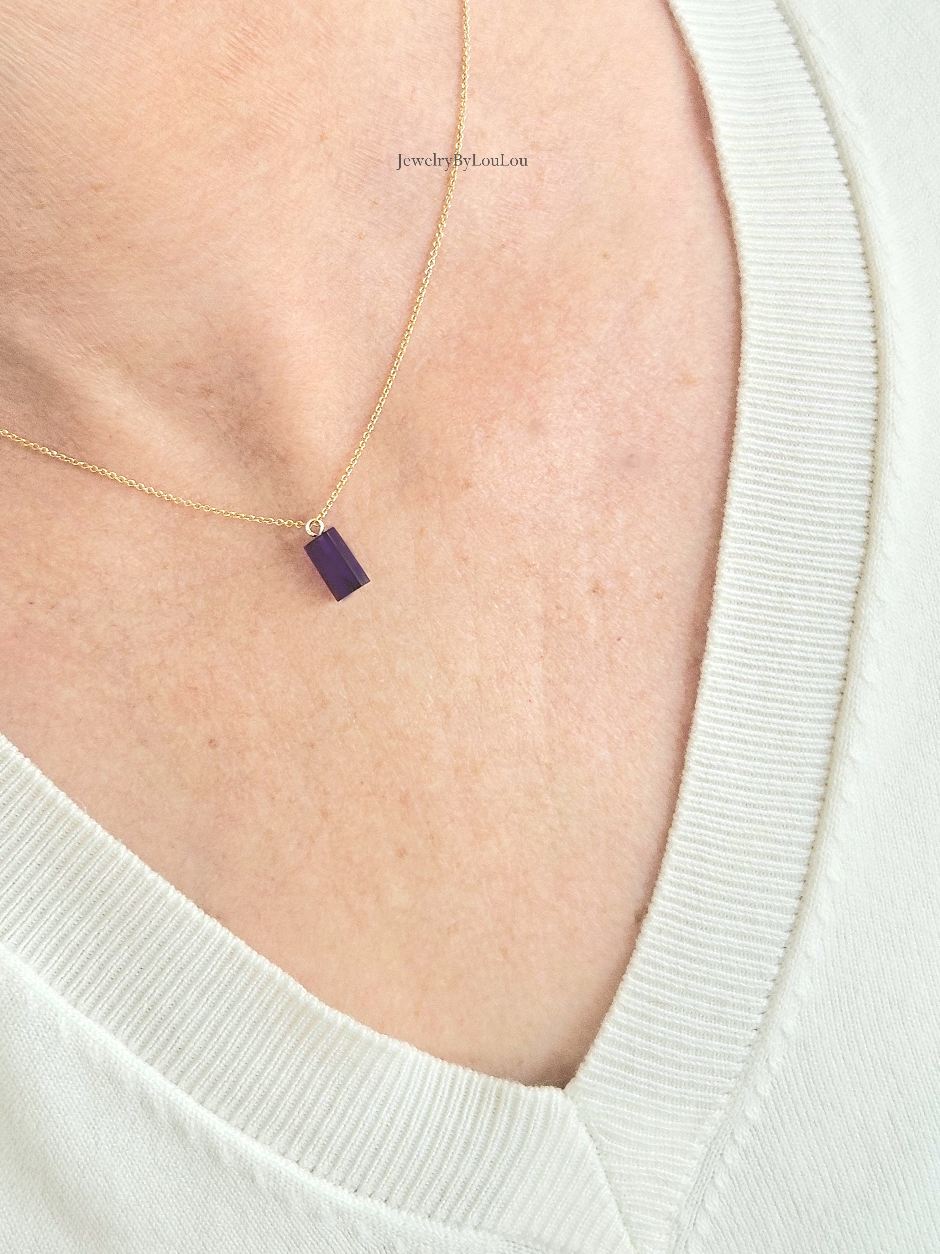 Fijn kettinkje met Amethist hanger - 14k goldfilled - 925 sterling zilver