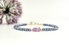 Peacock zoetwaterparels en Lavendel Saffier armband -14k goldfilled & 925 sterling zilver