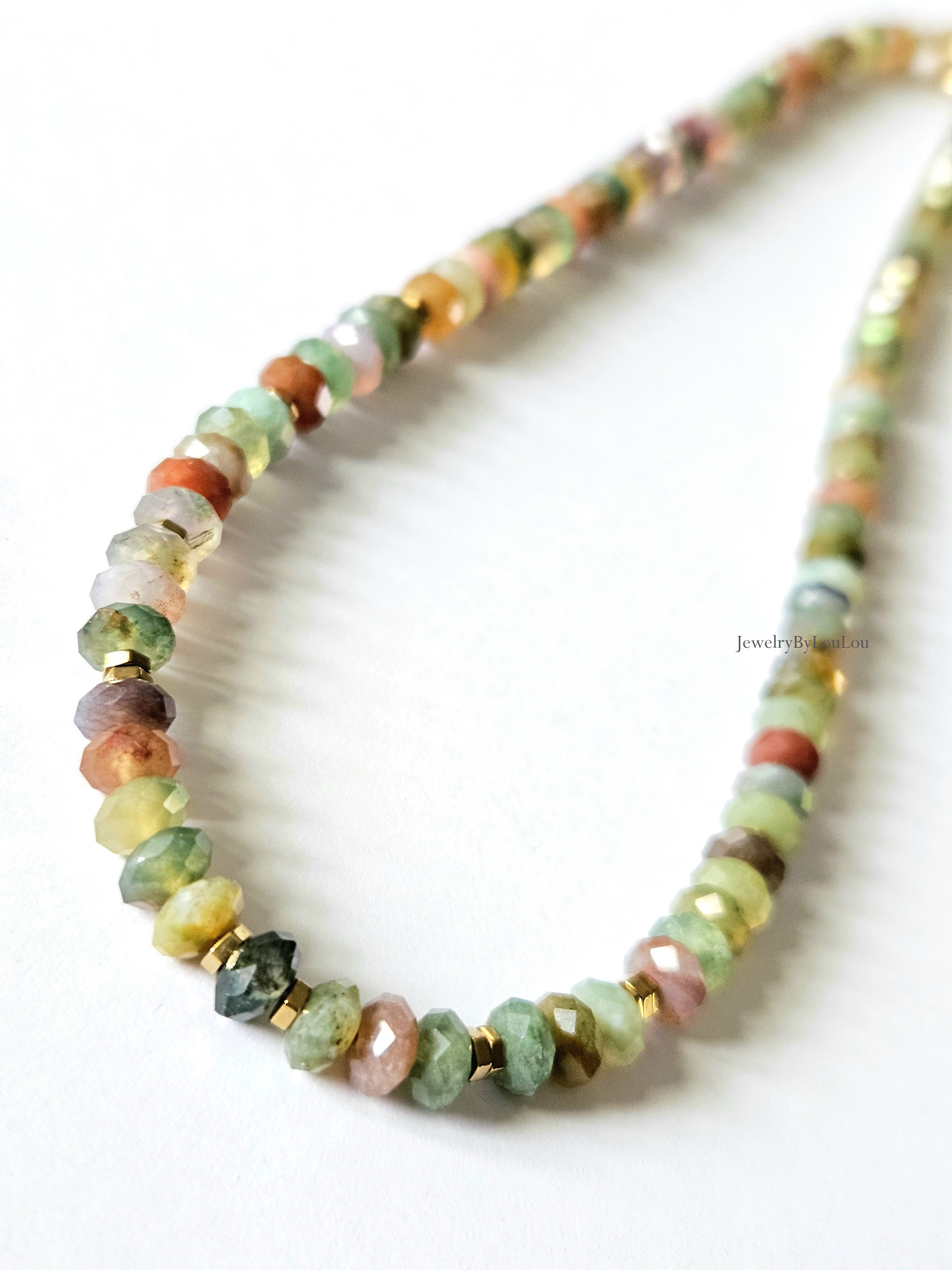 AAA Indian Agate bead necklace, 14k gold-filled - 925 sterling silver