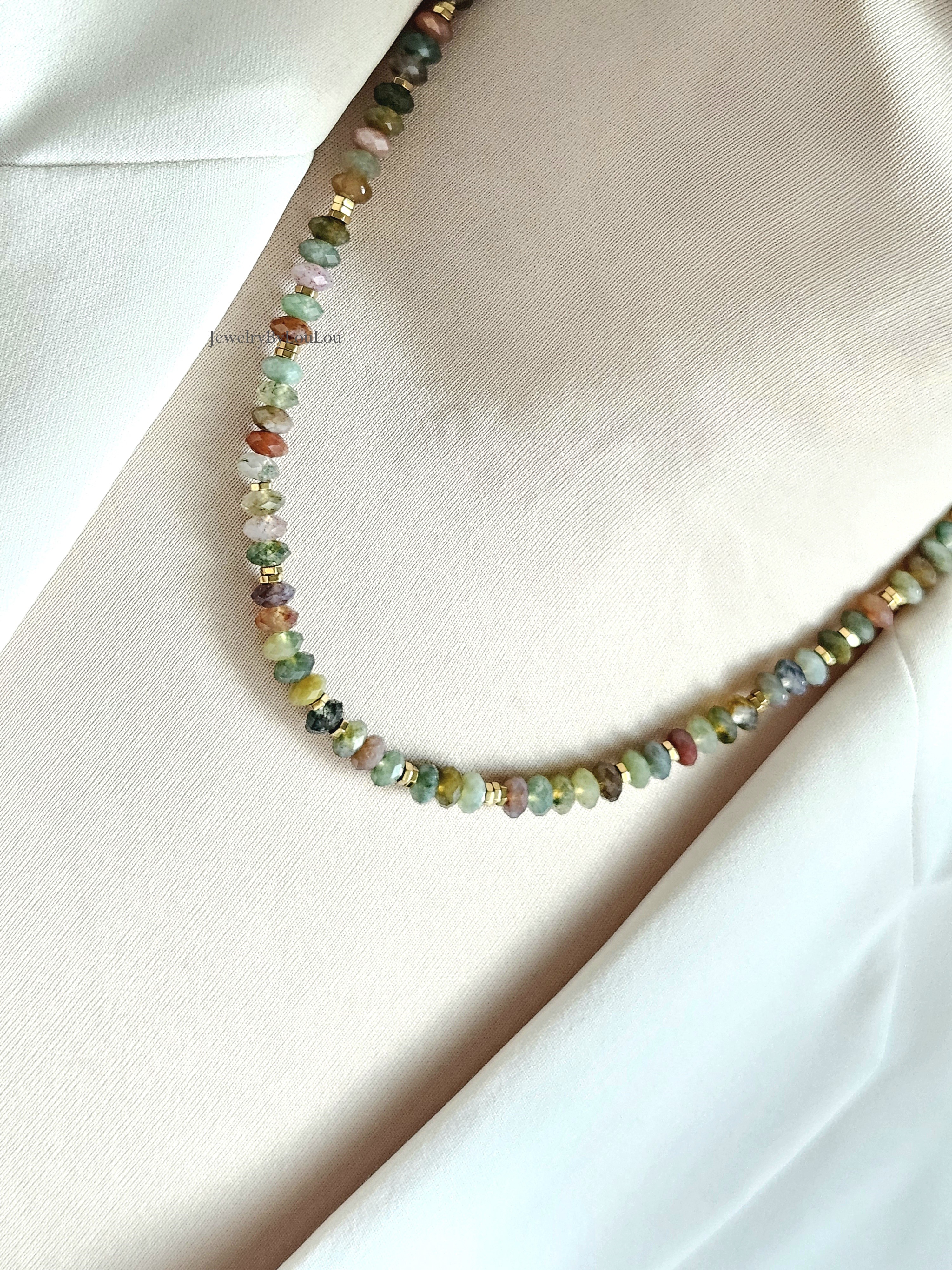AAA Indiase Agaat kralen ketting, 14k goldfilled - 925 sterling zilver