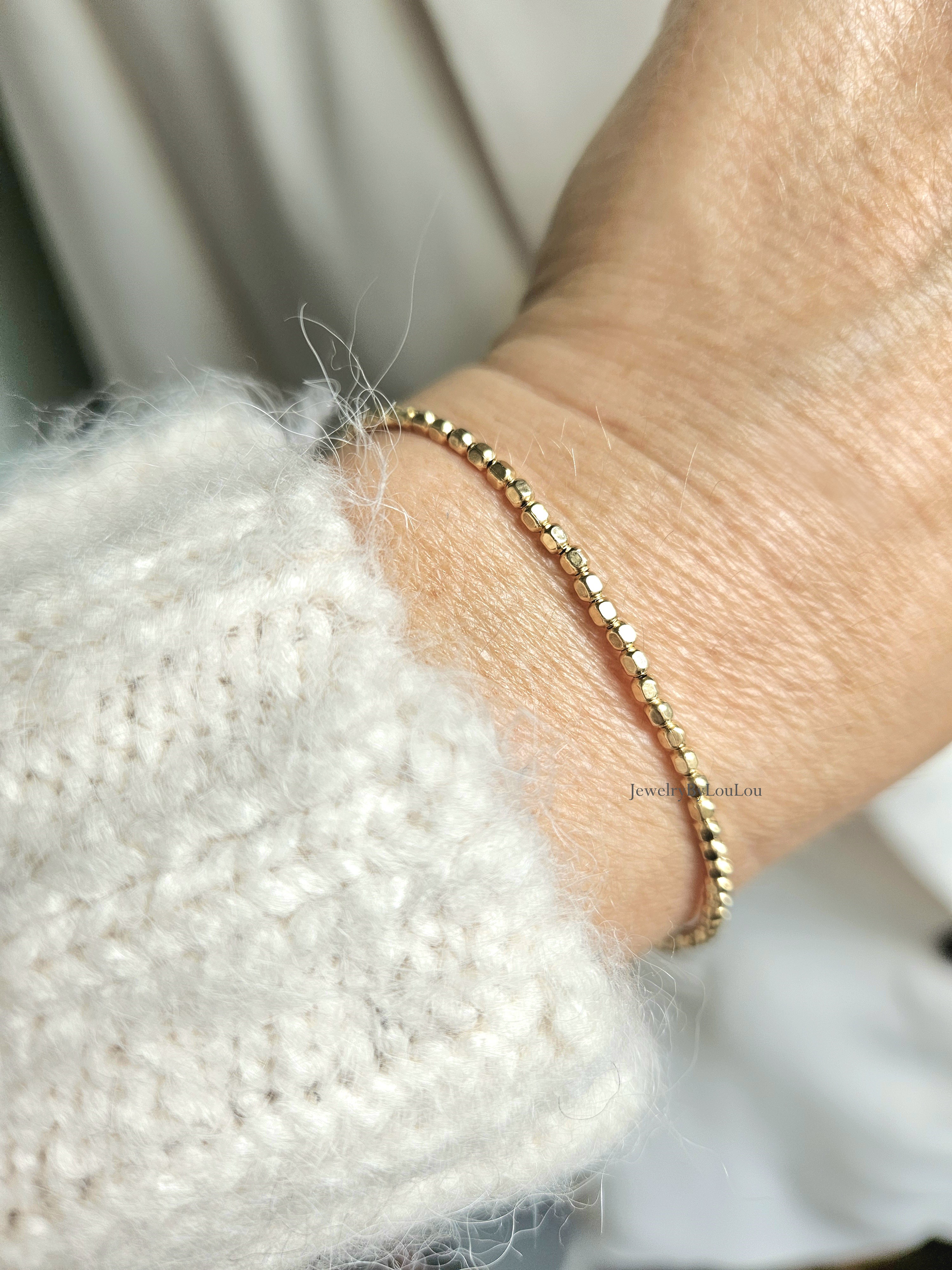 14k goldfilled kralen armband facet geslepen 2mm, leverbaar met sluiting - elastiek
