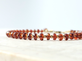 Hessoniet Granaat kralen armband, 14k goldfilled & 925 sterling zilver