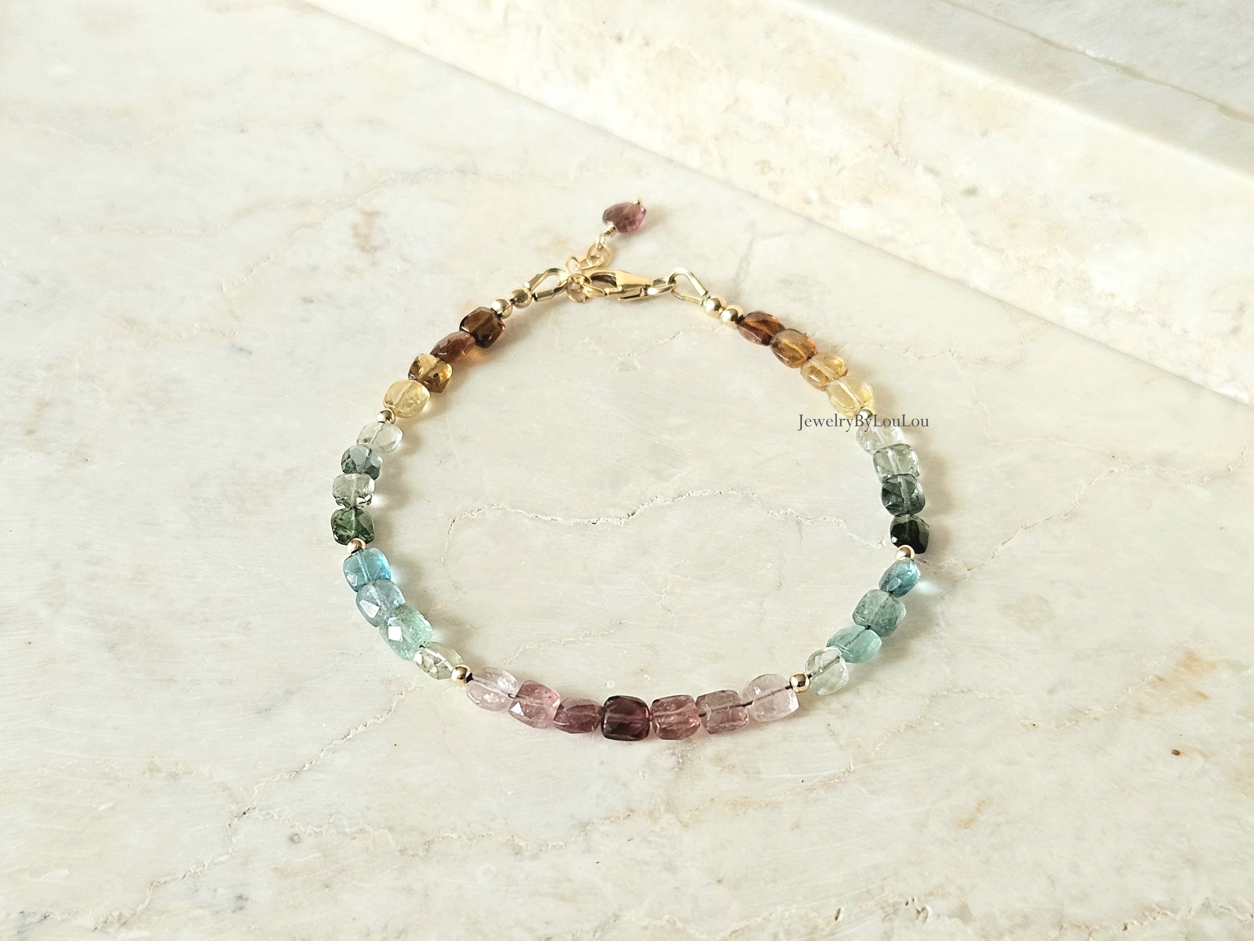 Multi Tourmaline beaded bracelet, 14k goldfilled - 925 sterling silver